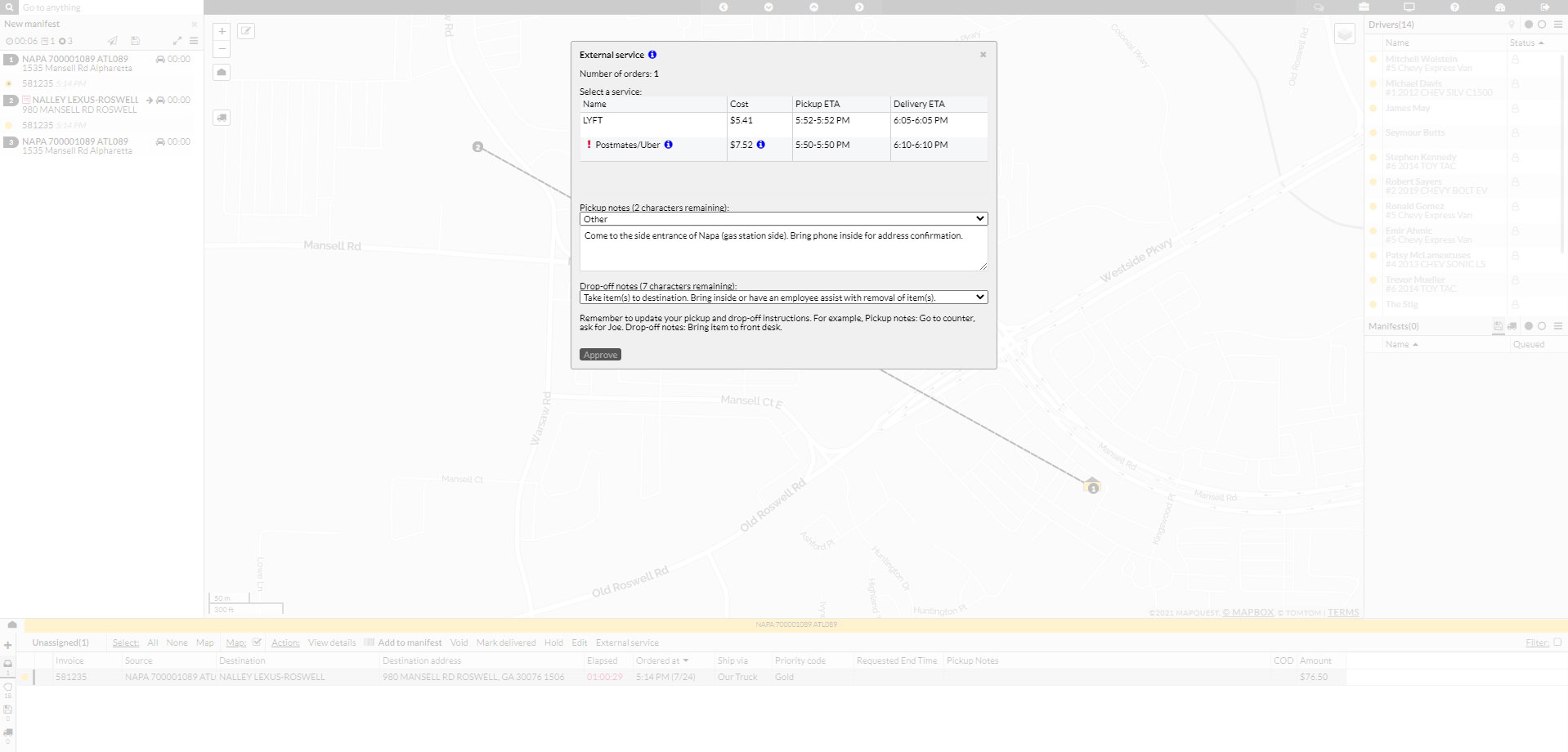 Step 3a. Assign manifest to ride share.