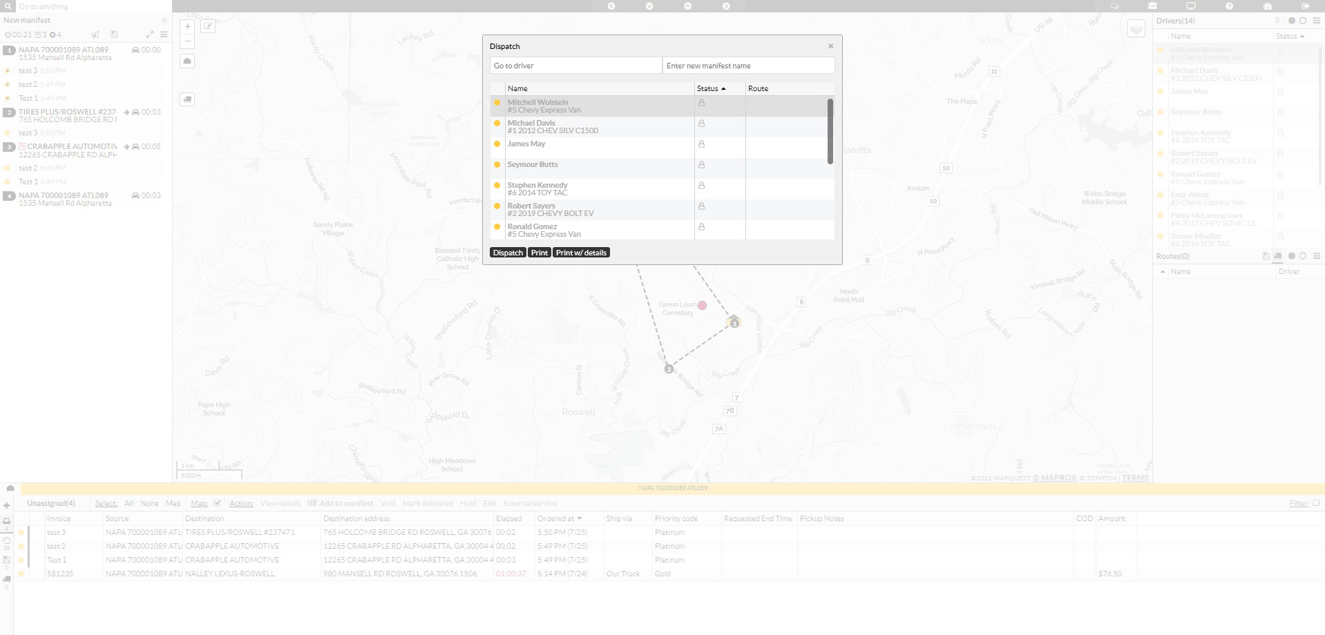 Step 3b. Assign manifest to NAPA driver.
